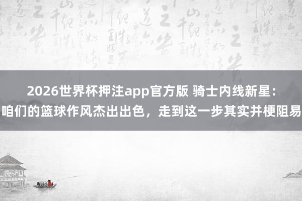 2026世界杯押注app官方版 骑士内线新星：咱们的篮球作风杰出出色，走到这一步其实并梗阻易