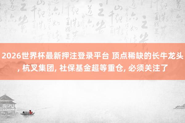 2026世界杯最新押注登录平台 顶点稀缺的长牛龙头, 杭叉集团, 社保基金超等重仓, 必须关注了