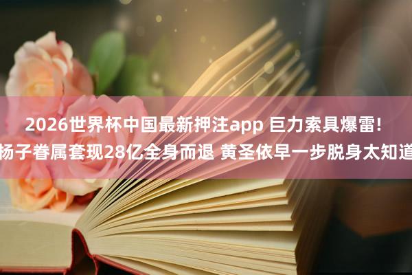 2026世界杯中国最新押注app 巨力索具爆雷! 杨子眷属套现28亿全身而退 黄圣依早一步脱身太知道