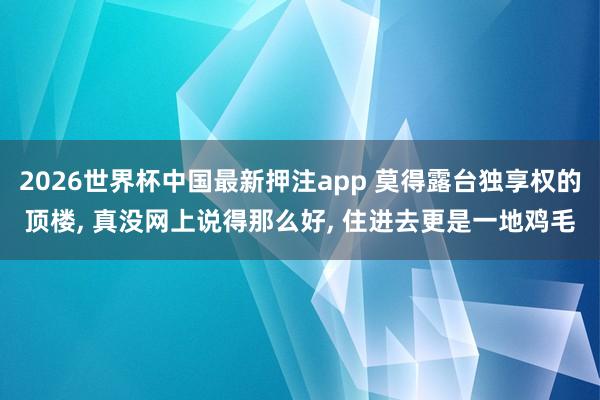 2026世界杯中国最新押注app 莫得露台独享权的顶楼， 真没网上说得那么好， 住进去更是一地鸡毛