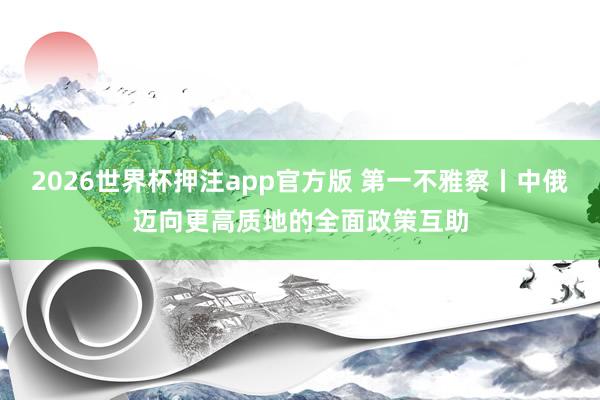 2026世界杯押注app官方版 第一不雅察丨中俄迈向更高质地的全面政策互助