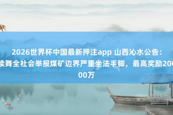 2026世界杯中国最新押注app 山西沁水公告：饱读舞全社会举报煤矿边界严重坐法手脚，最高奖励200万