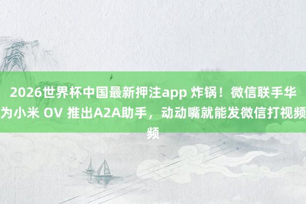 2026世界杯中国最新押注app 炸锅！微信联手华为小米 OV 推出A2A助手，动动嘴就能发微信打视频