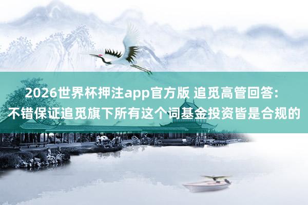 2026世界杯押注app官方版 追觅高管回答: 不错保证追觅旗下所有这个词基金投资皆是合规的
