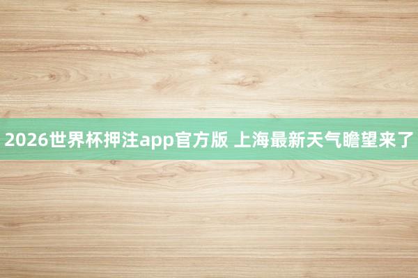 2026世界杯押注app官方版 上海最新天气瞻望来了