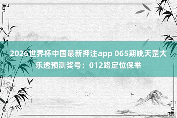 2026世界杯中国最新押注app 065期姚天罡大乐透预测奖号:012路定位保举