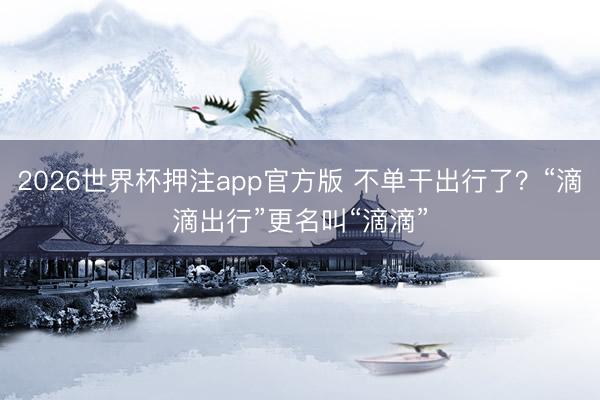 2026世界杯押注app官方版 不单干出行了?“滴滴出行”更名叫“滴滴”