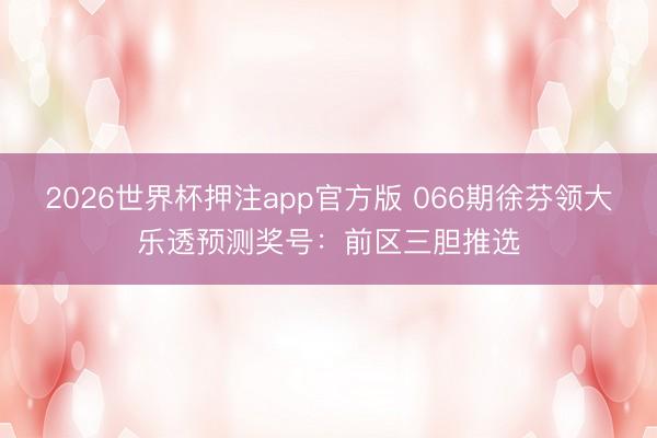 2026世界杯押注app官方版 066期徐芬领大乐透预测奖号：前区三胆推选